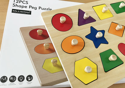 Dailyfunn Montessori Toy Shape Peg Puzzles Baby Puzzle 12-18-24 Months with Knob for