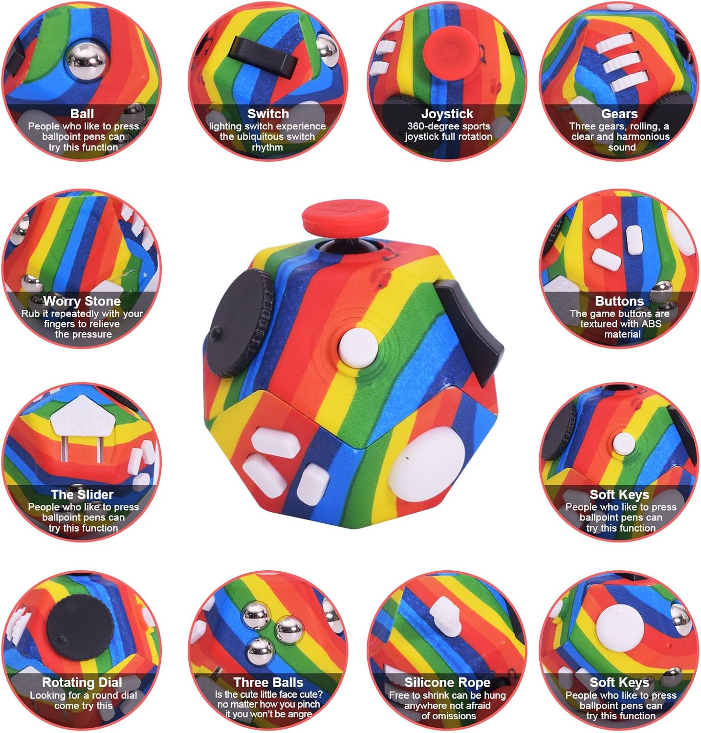 Small Fidget Toys,12 Sided Cube Toys for Kids Adults with Anxiety ADHD Autism and Relief Stress
