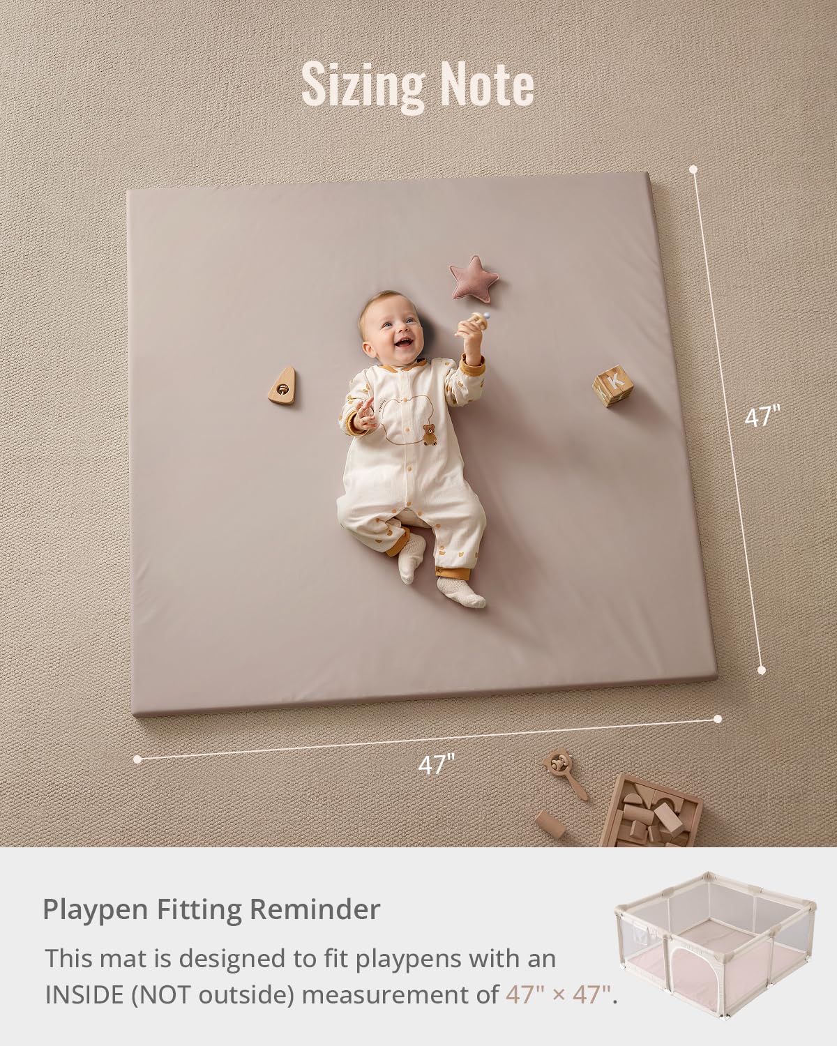 Blissful Diary Vegan Leather Baby Play Mat, 47x47 Thicken Foam Cushioned & Waterproof Playpen Mat