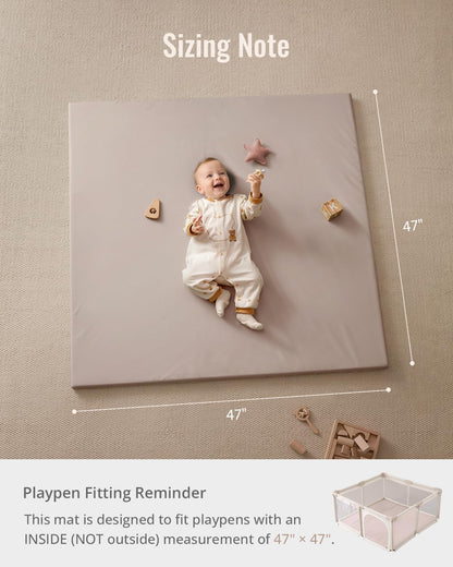 Blissful Diary Vegan Leather Baby Play Mat, 47x47 Thicken Foam Cushioned & Waterproof Playpen Mat