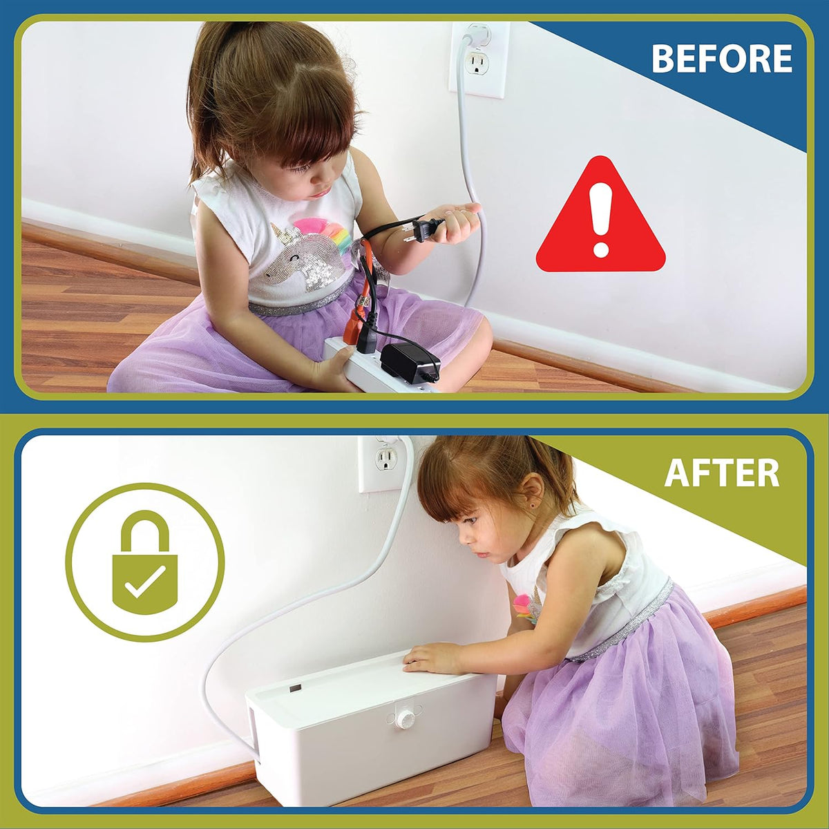 Power Strip Cover Box - Effectively Baby Proofs Power Strip with Patented Dual Lock. Convenient