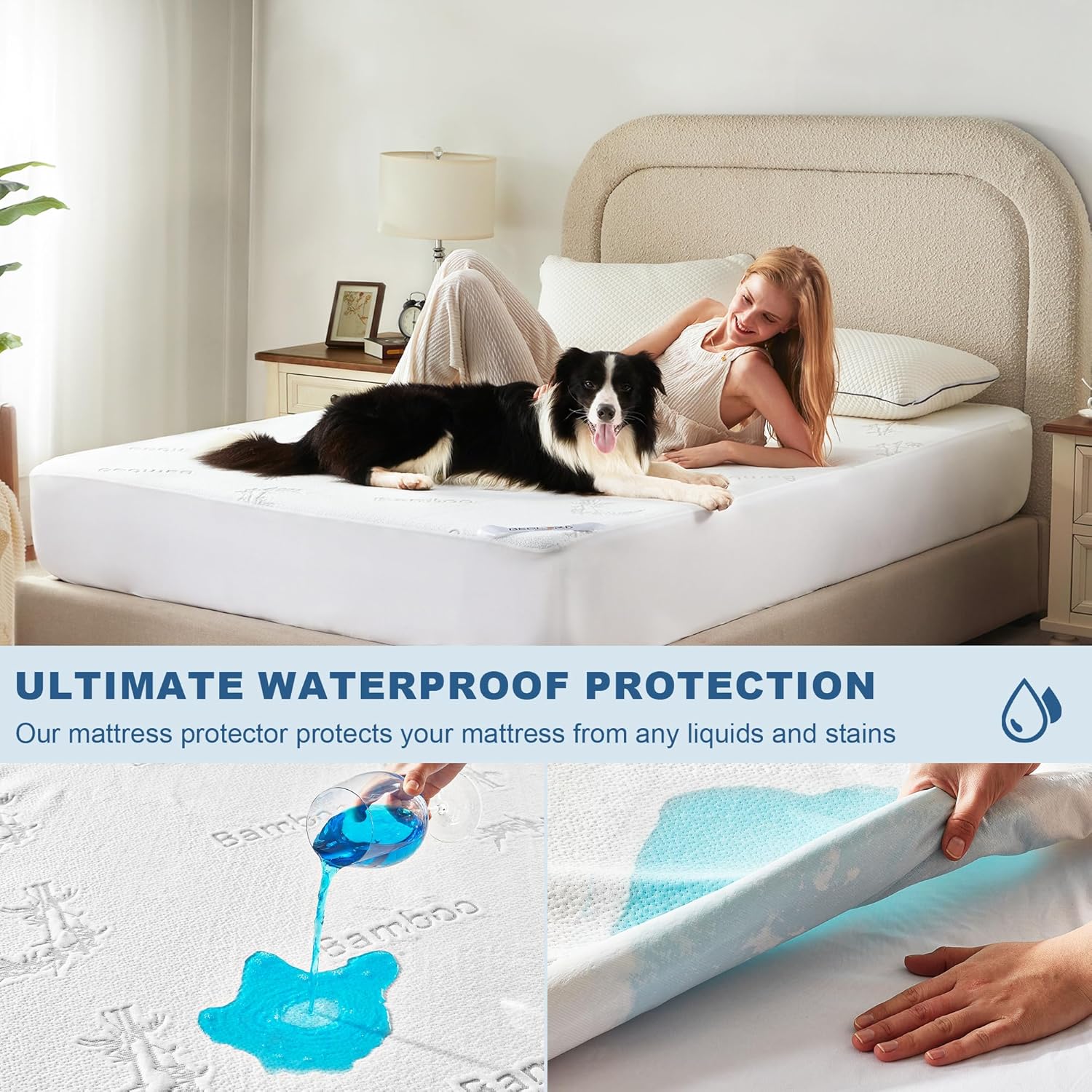 Waterproof Full Size Mattress Protector, Mattress Pad Fitted 6-15" Deep Pocket, 3D Air Fabric Soft