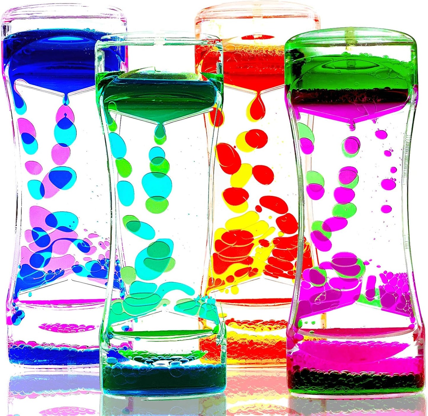 Liquid Motion Bubbler Timer Pack of 4 Colorful Hourglass Liquid Bubbler ADHD Fidget Toy Sensory