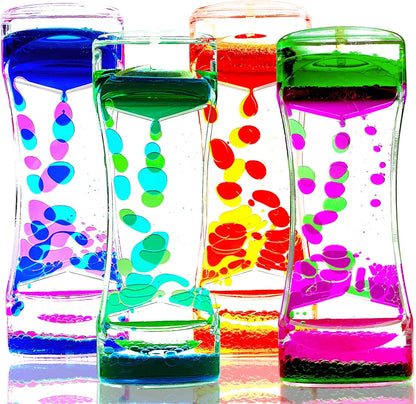 Liquid Motion Bubbler Timer Pack of 4 Colorful Hourglass Liquid Bubbler ADHD Fidget Toy Sensory