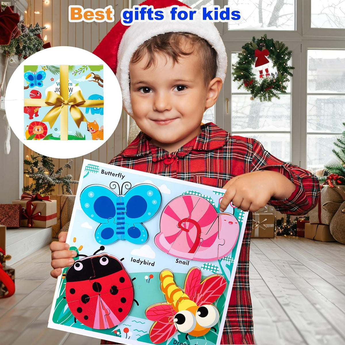 Wooden Jigsaw Puzzles for Toddlers 2-4 Years Old Girls Boys Jumbo Base Chunky Puzzle Ages1-3