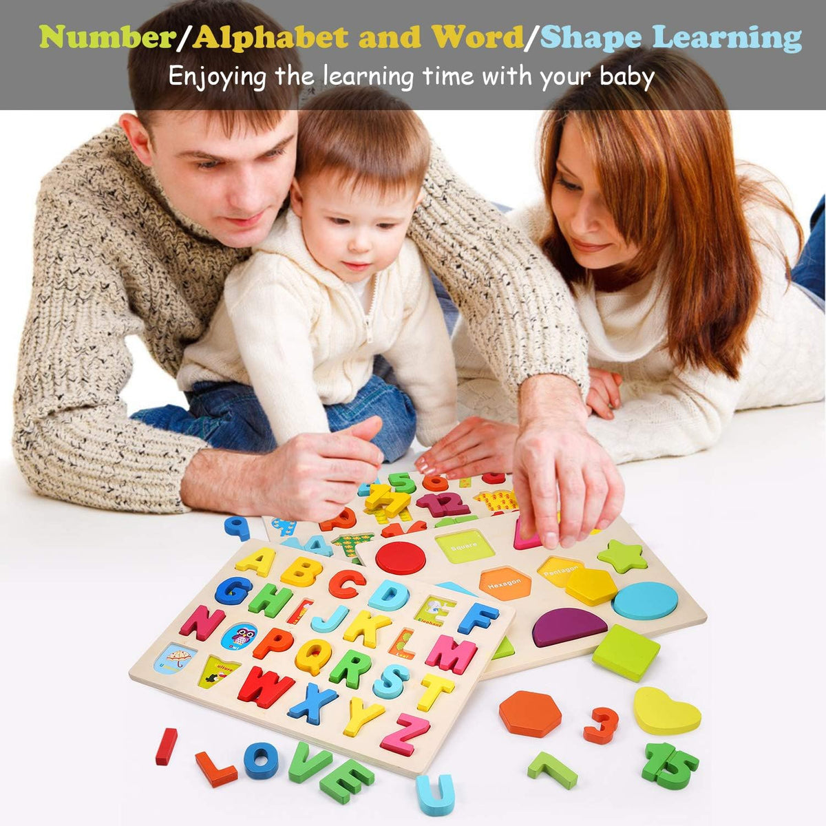 Wooden Puzzles for Toddlers, Voamuw Alphabet Number Shape Learning Puzzle for Kids Ages 3 4 5