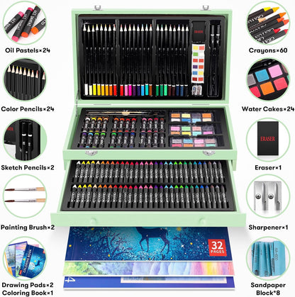 iBayam Art Supplies, 150-Pack Deluxe Wooden Art Set Crafts Drawing Painting Kit with 1 Coloring