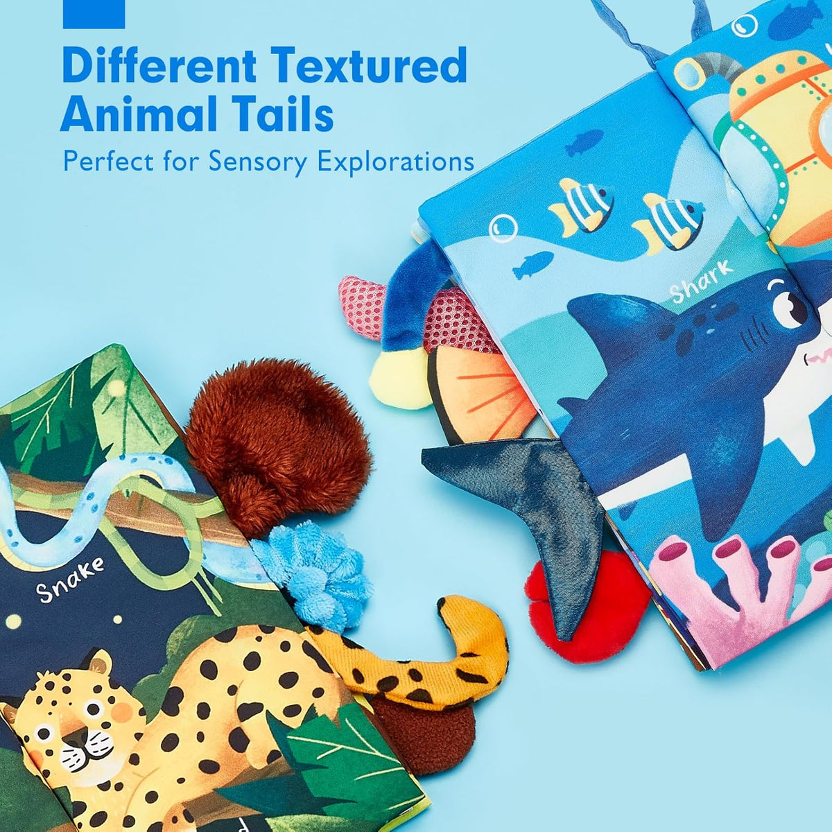 hahaland Baby Toys 0-6 Months - Crinkle Books for Babies 2PCS, Cloth Texture Tails Sensory Book