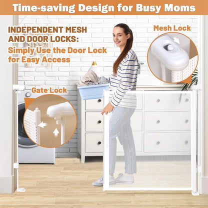 42" Extra Tall Retractable Baby Gates Dog Gate for Stairs, 55" Wide Mesh Baby Gate Pet Gate with