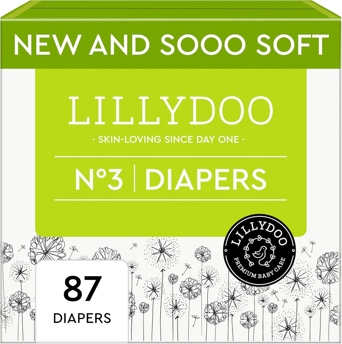 Baby Diapers - Size 3 (13-22 lbs), Half-Monthly Supply (87 Count), Leak Protection, Skin-Friendly