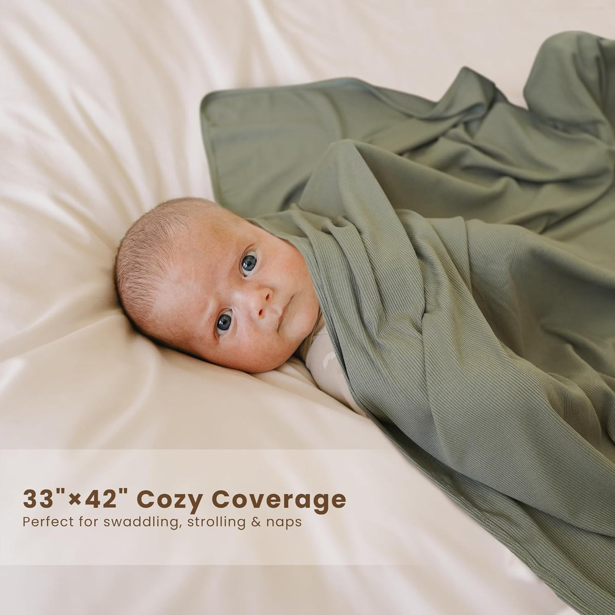 Konssy Knit Baby Blanket 2 Pack, Soft Ribbed Swaddle Receiving Blankets for Boys & Girls