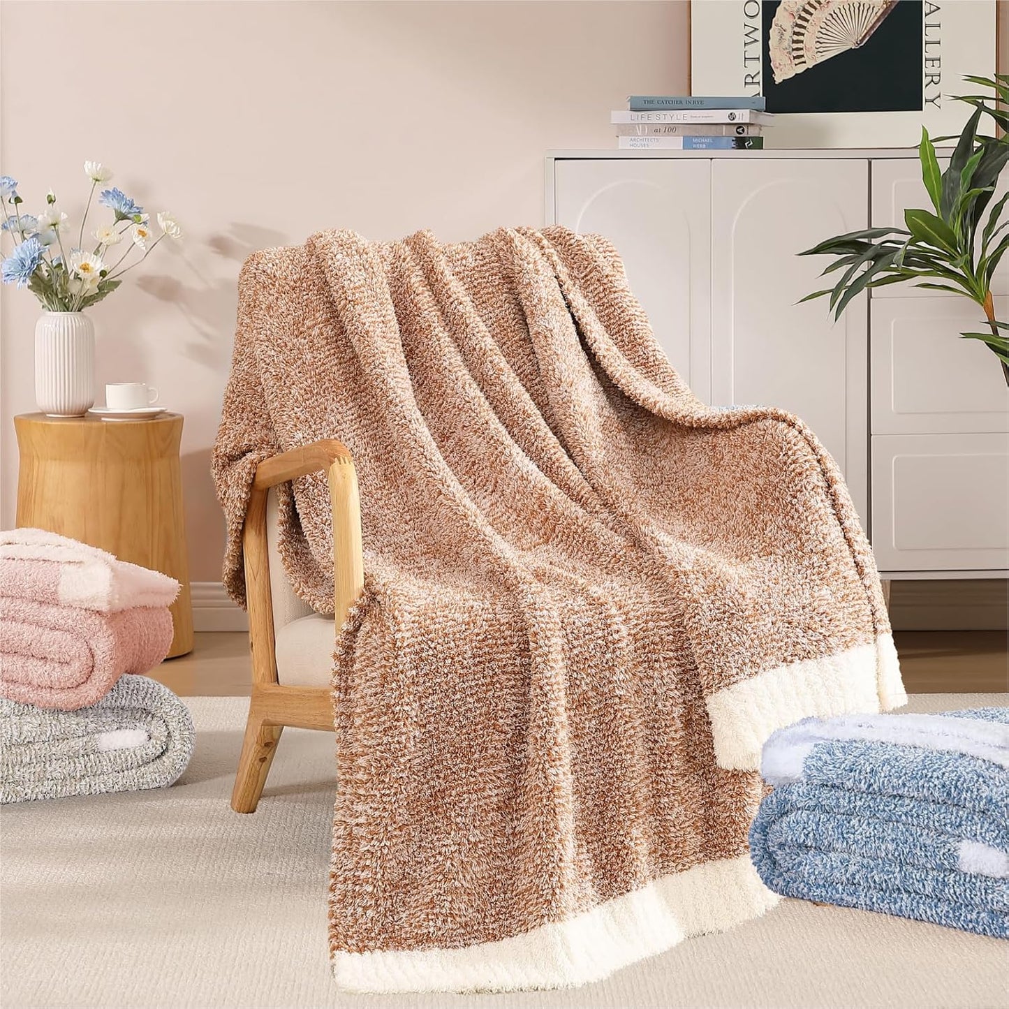 WRENSONGE Throw Blanket Cationic Dyeing Burnt Orange Soft Cozy Fluffy Warm Hand Made Throw Blankets