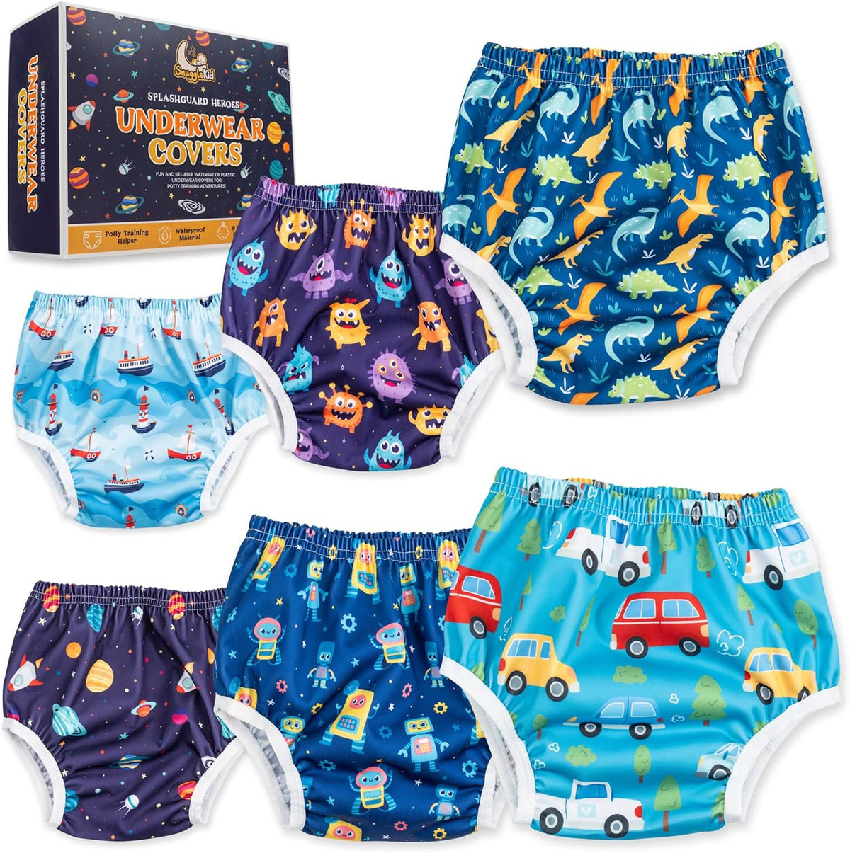 Waterproof Plastic Underwear for Potty Training, 6-Pack - Super-Soft Cloth Diaper Covers with