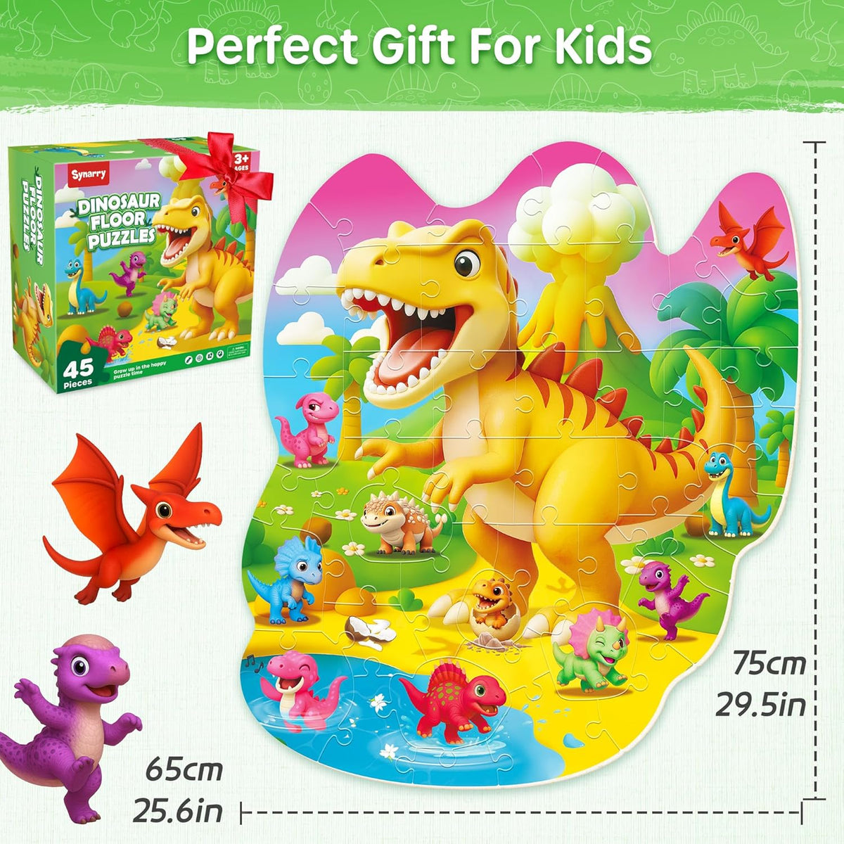 SYNARRY Dinosaur Floor Puzzles for Kids Ages 4-6, Large 45 Piece Floor Puzzles for Kids Ages 3-5
