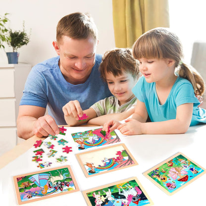 NASHRIO Wooden Educational Jigsaw Puzzles for Preschool Kids Ages 3-5, 4-Pack with 20 Pieces
