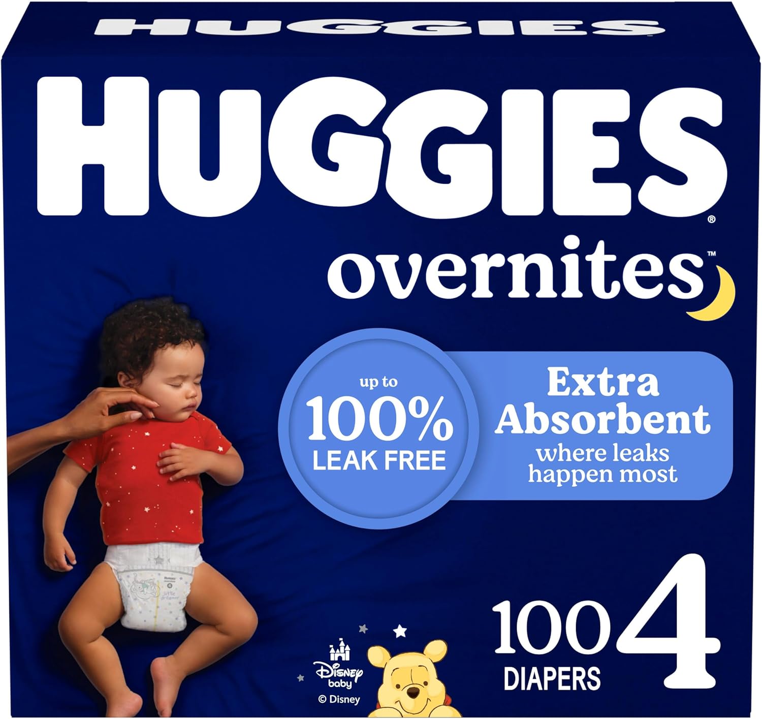 Huggies Size 4 Overnites Baby Diapers: Overnight Diapers, Size 4 (22-37 lbs), 100 Ct, Packaging May