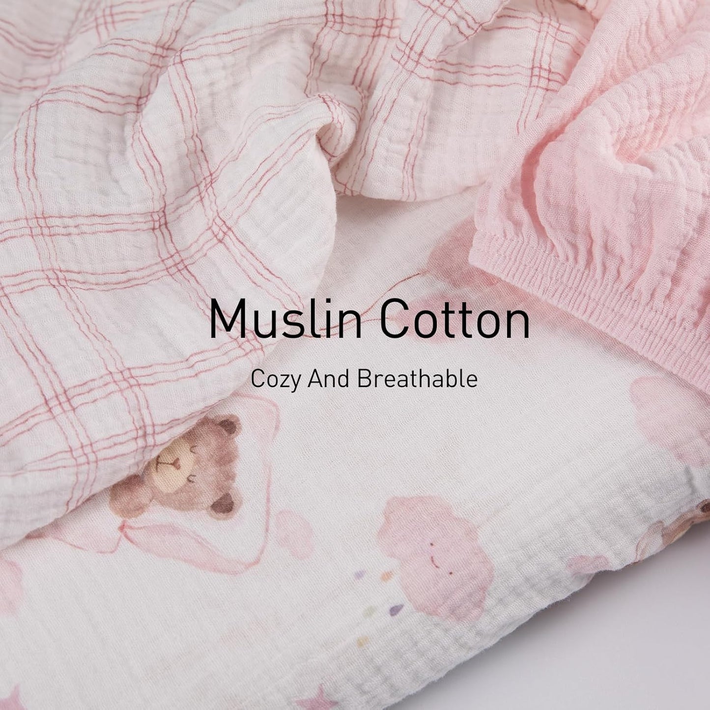 Gllquen Baby Muslin Bassinet Sheets 3 Pack, Breathable Elastic Cozy Fitted Cotton Bassinet Mattress