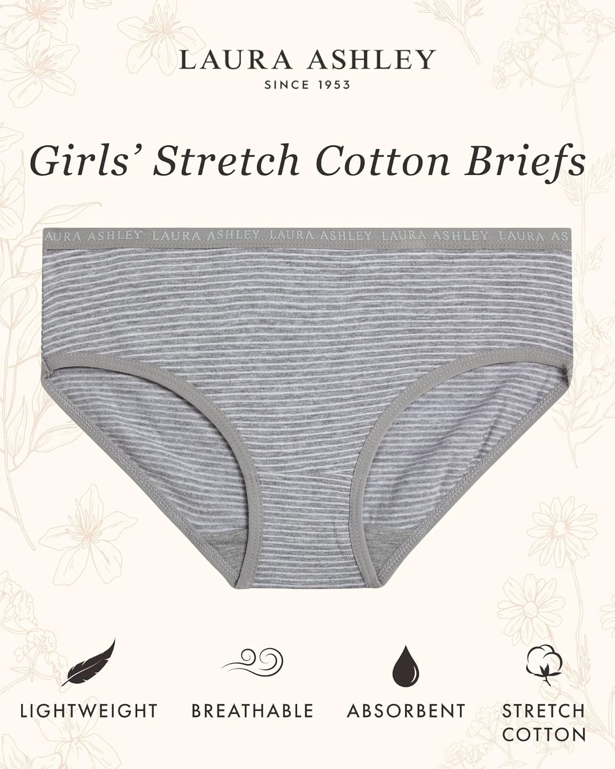 Laura Ashley Girls Underwear - 5 Pack Soft Stretch Breathable Panties for Girls - Lightweight