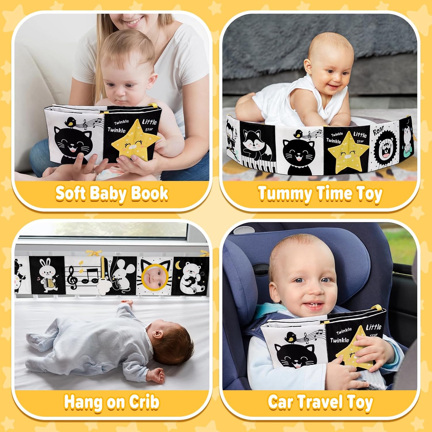 OKOOKO Black and White Baby Book High Contrast Baby Toy 0-6 Months Baby Soft Book Tummy Time Toy