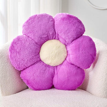 Purple Flower Plush Throw Pillow, Cute Decorative Flower Shaped with Faux Rabbit Fur, 19.6" Soft