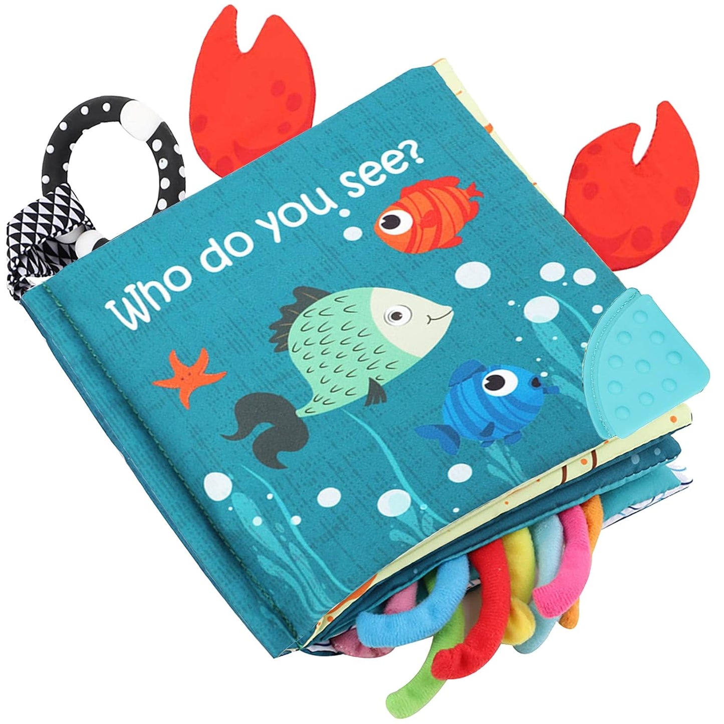 Fish Baby Books Toys, Touch Feel Cloth Crinkle Books for Babies,Baby Infant Toys 0-6, 6-12, 12-18