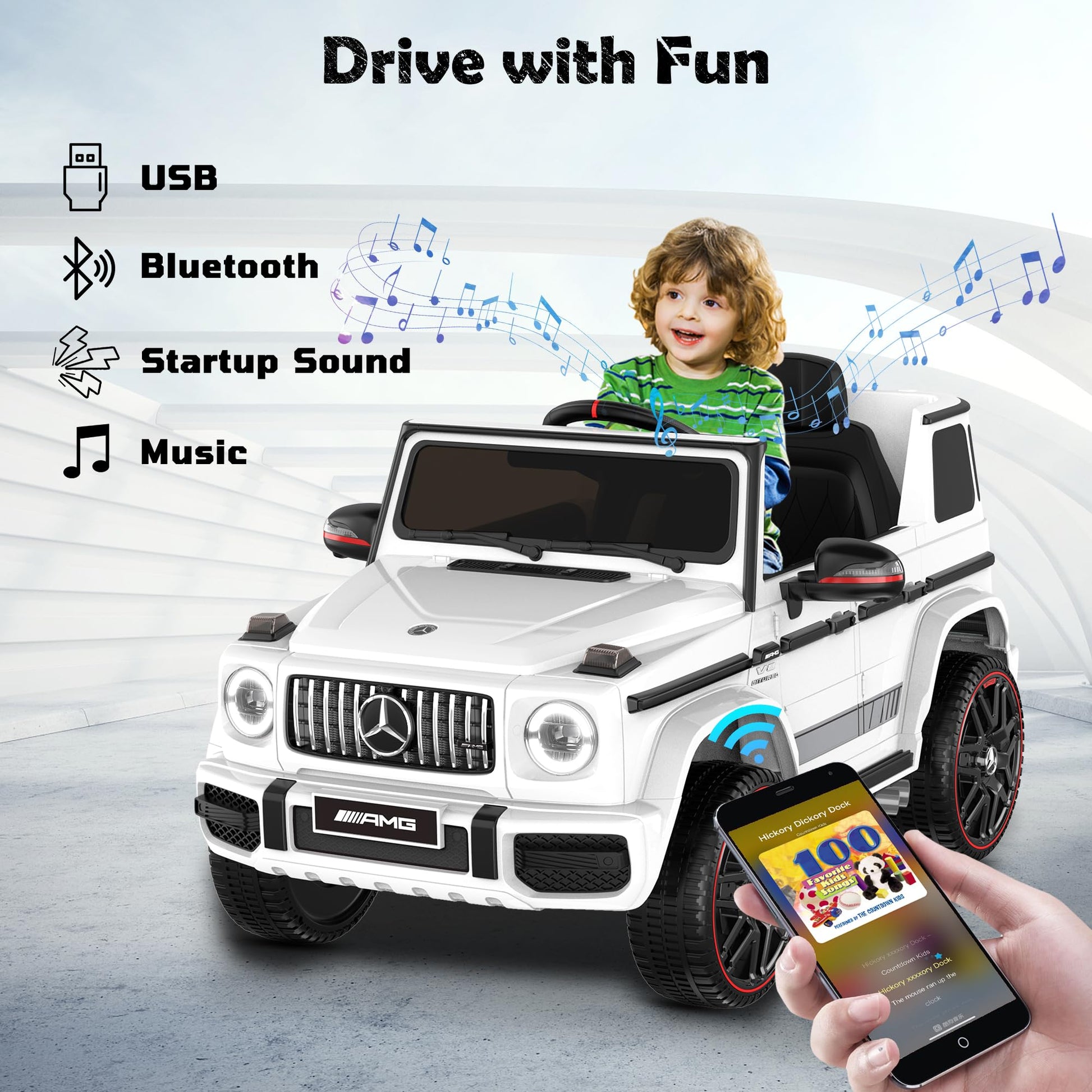 ANPABO 12V 7AH Licensed Mercedes-Benz G63 Electric Car for Kids, White