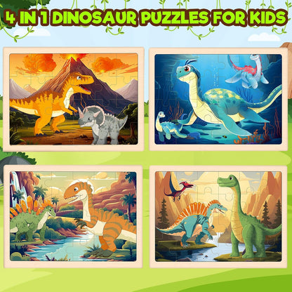 4 Packs Puzzles for Kids Ages 4-6, Wooden Dinosaur Puzzles for Toddlers Ages 2-4, Preschool