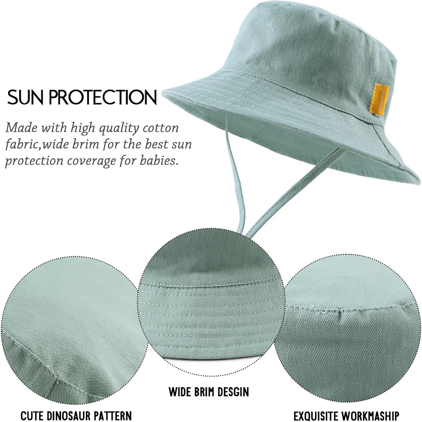 JANGANNSA Cotton Baby Sun Hat Infant Toddler Boys Girls Bucket Hats Summer Sun Protection Kids