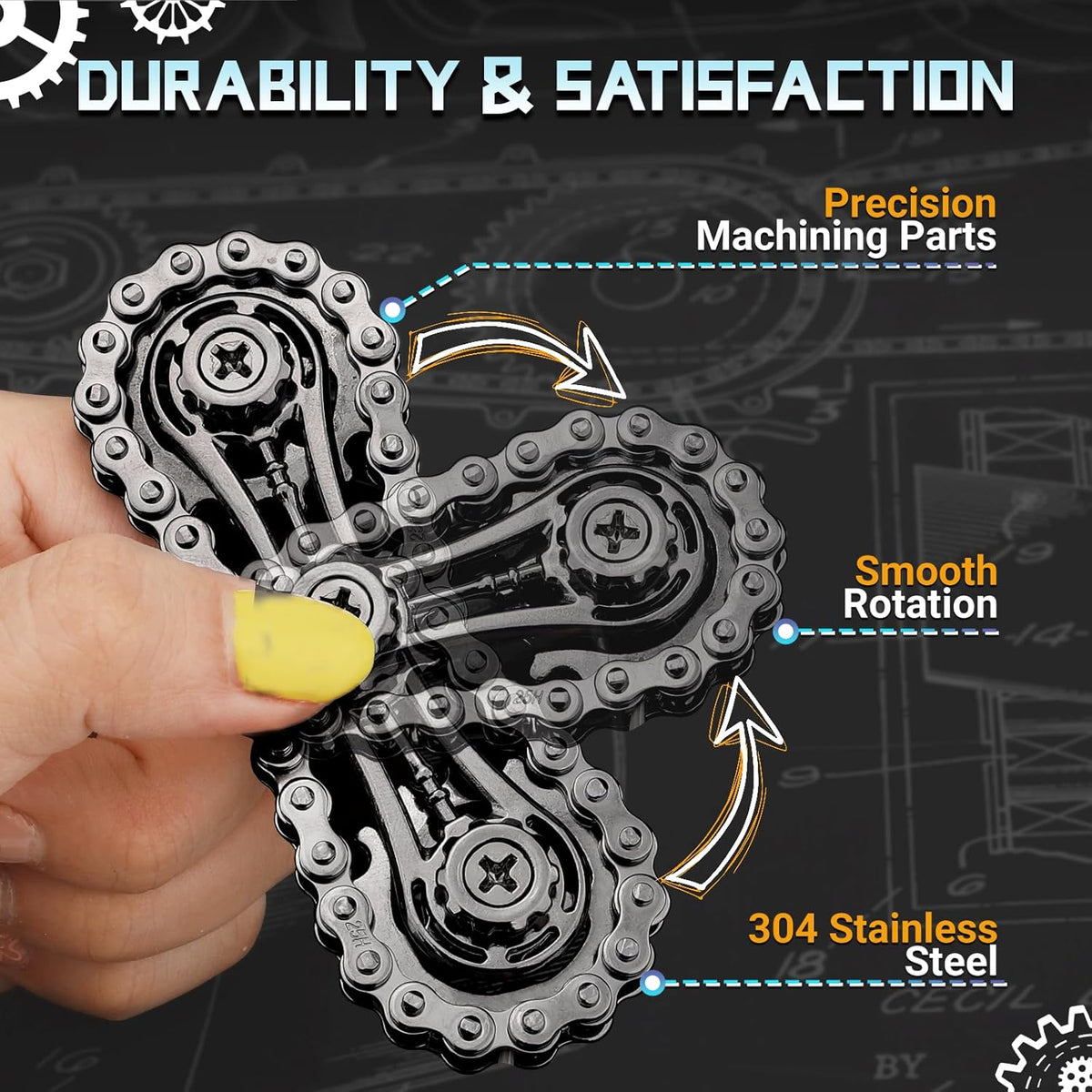 Cool Sprockets Fidget Bike Chain Hand Roller for Anxiety Relief, Assemble Fidget Spinner Ring Toy