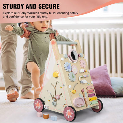 Pithfor Wooden Baby Walker, Baby Push Walker, Push Walker Toys for Babies Learning to Walk &