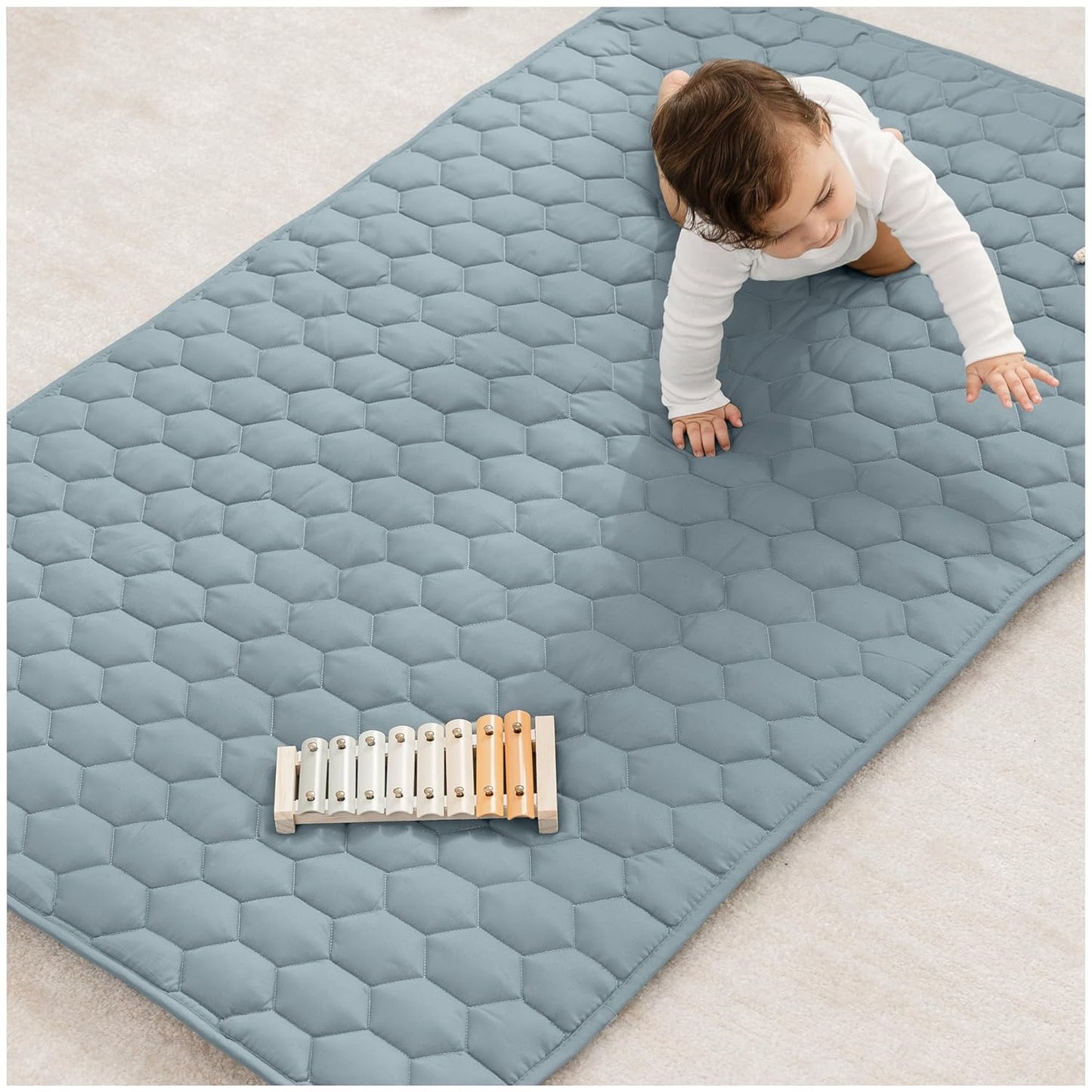 Comfy Cubs Rectangle Kids Play Mat - Small 36 x 60 inches Soft Quilted Baby Floor Mat with Non-Slip