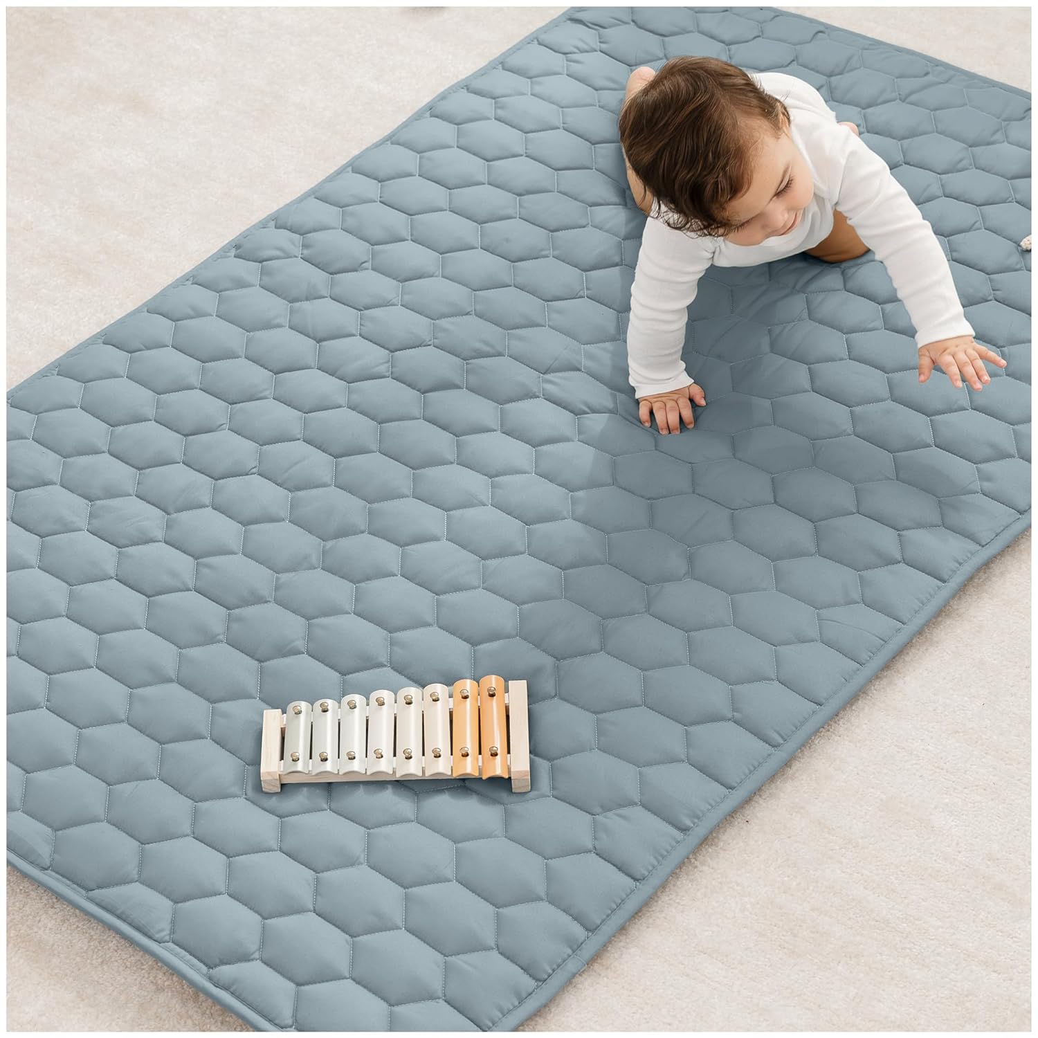 Comfy Cubs Rectangle Kids Play Mat - Small 36 x 60 inches Soft Quilted Baby Floor Mat with Non-Slip