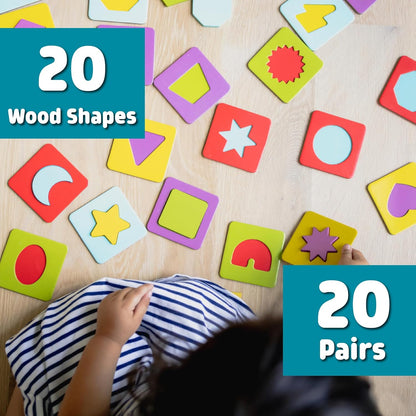 Chuckle & Roar - Matching+ Wooden Sensory Shapes - Logic Puzzles - Premium Wood Construction - Flat