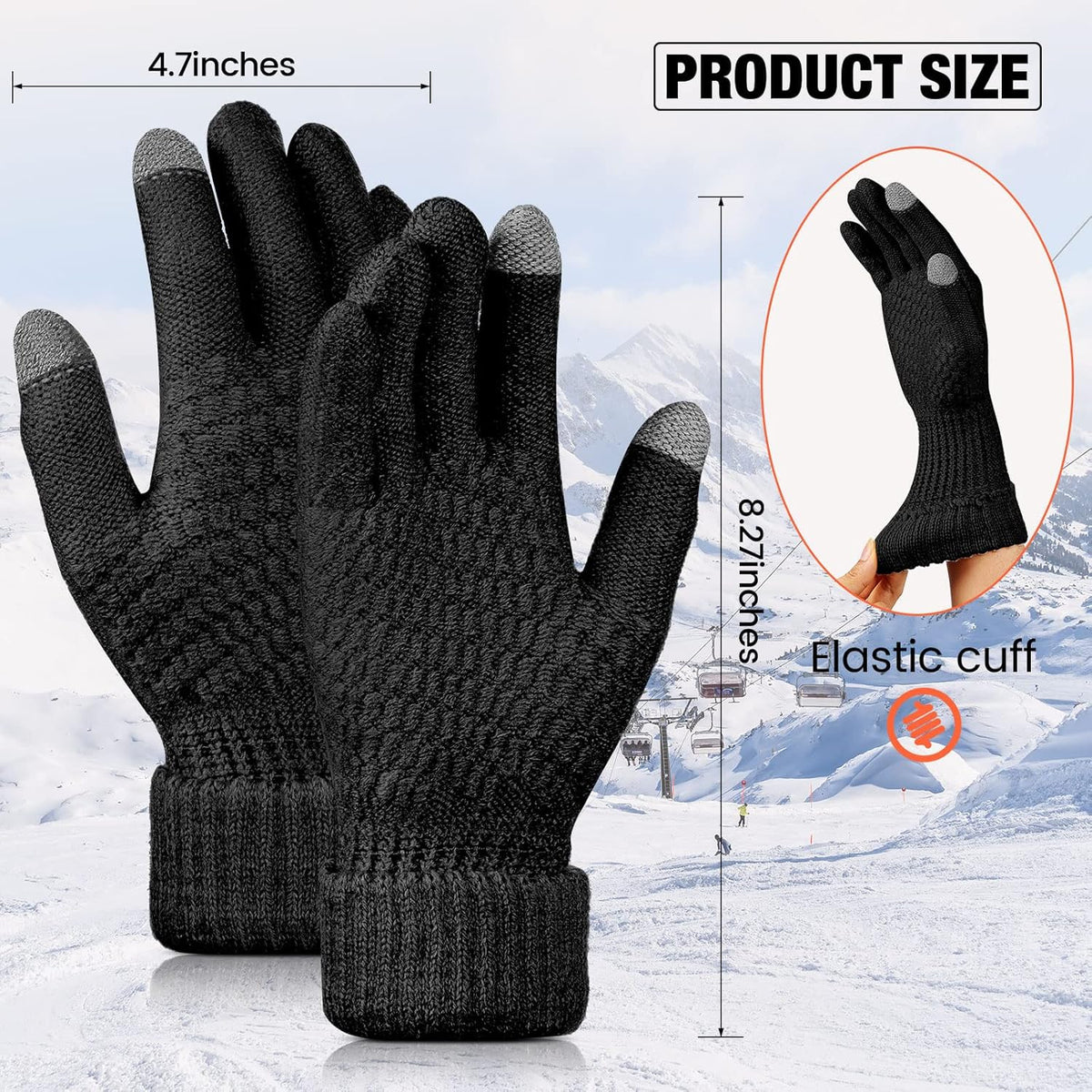 Geyoga 2 Pairs Women's Winter Touch Screen Gloves Soft Warm Fleece Lined Knit Elastic Cuff Winter