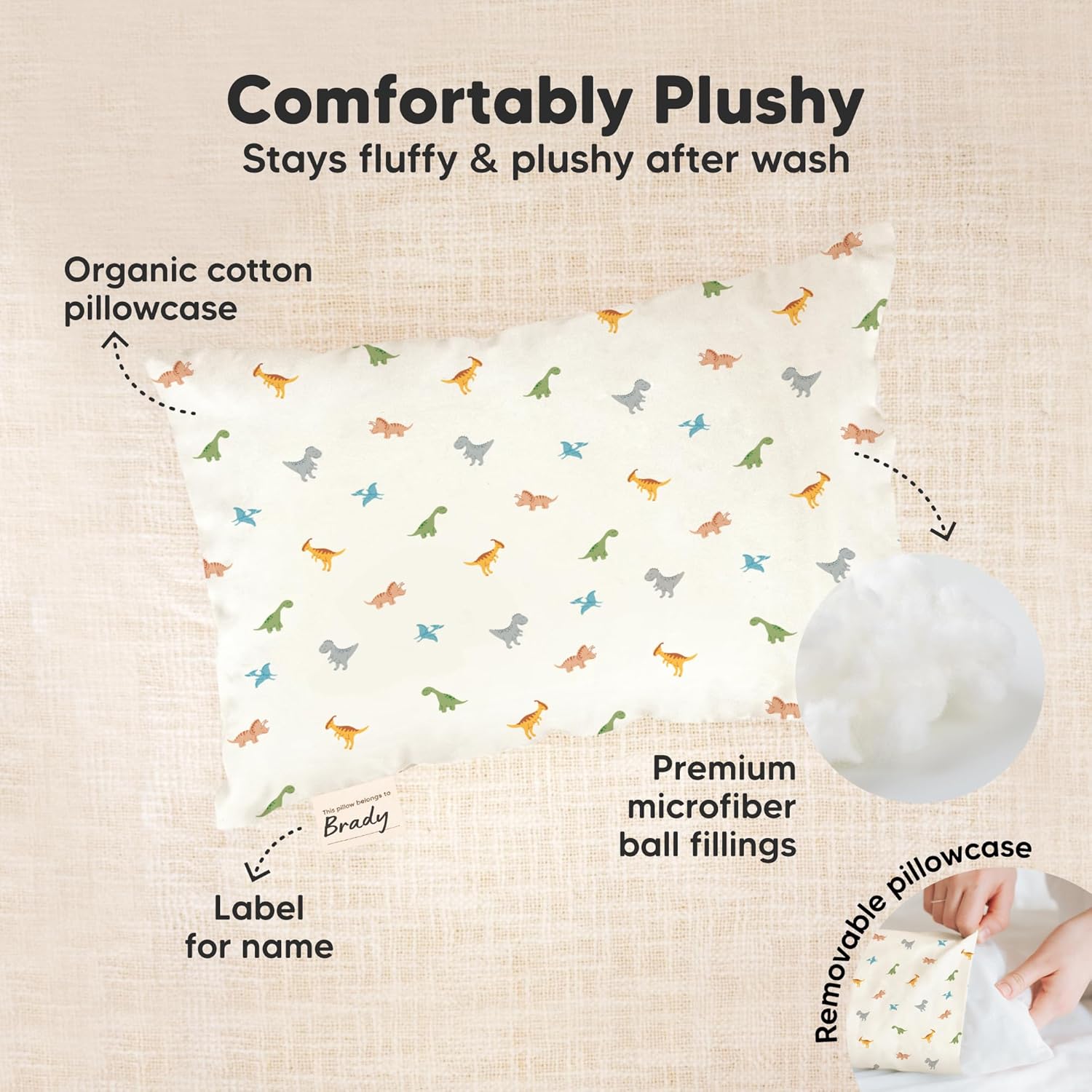 Mini Toddler Pillow with Pillowcase - 9x13 My Little Dreamy Travel Kids Pillow for Sleeping