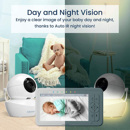 Babysense 5" HD Split-Screen Baby Monitor, Video Baby Monitor with 2 Cameras and Audio, Night