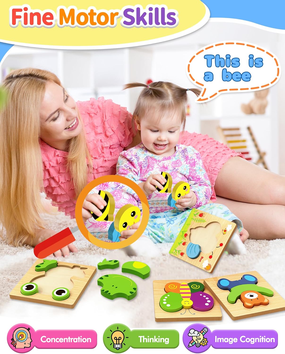 Bekayshad Wooden Puzzles Toddler Toys Gifts for 1 2 3 Year Old Boys Girls, Animal Jigsaw Puzzles