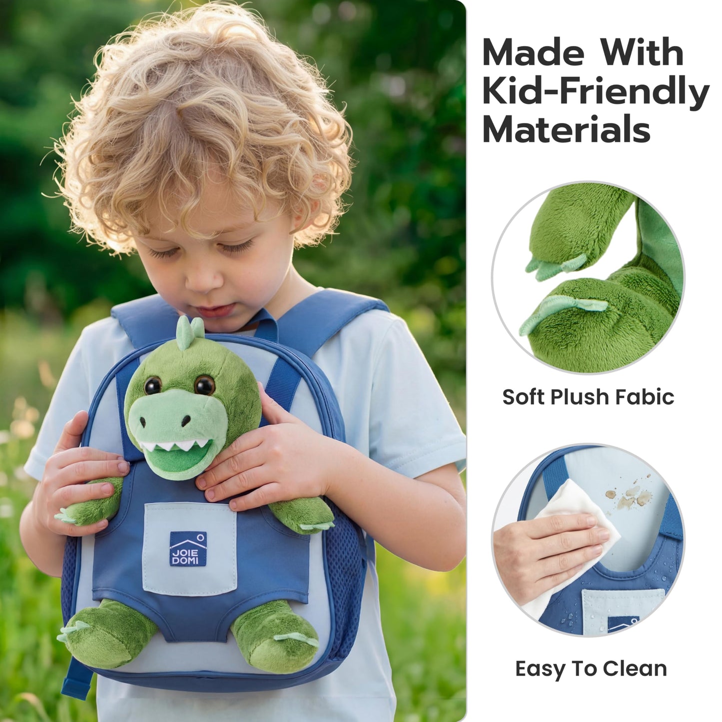 JOIEDOMI Toddler Backpack for Boys 2-4, 11" H Kids Backpack with Detachable Dinosaur Toy for 2 Year