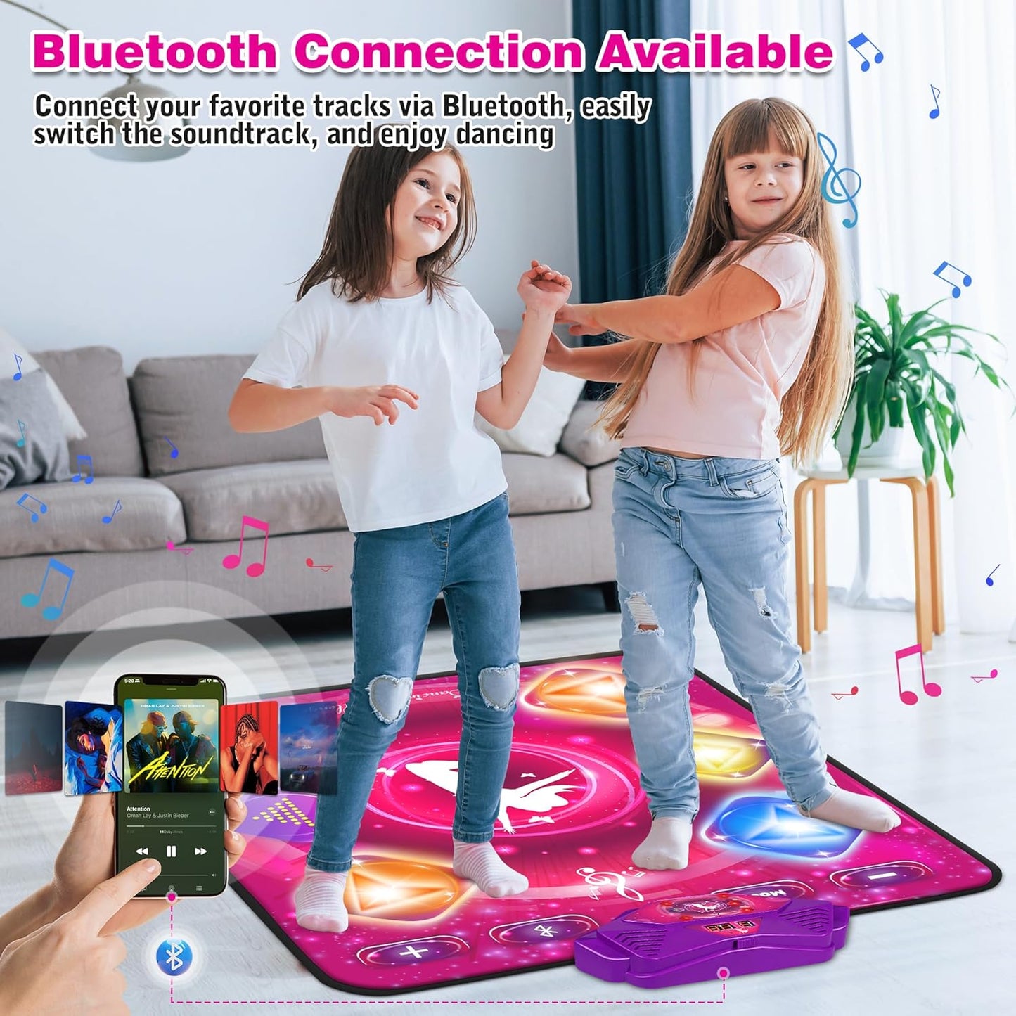 Dance Mat for Kids, Electronic Dance Pad with Wireless Bluetooth & LED Lights, Adjustable Volume
