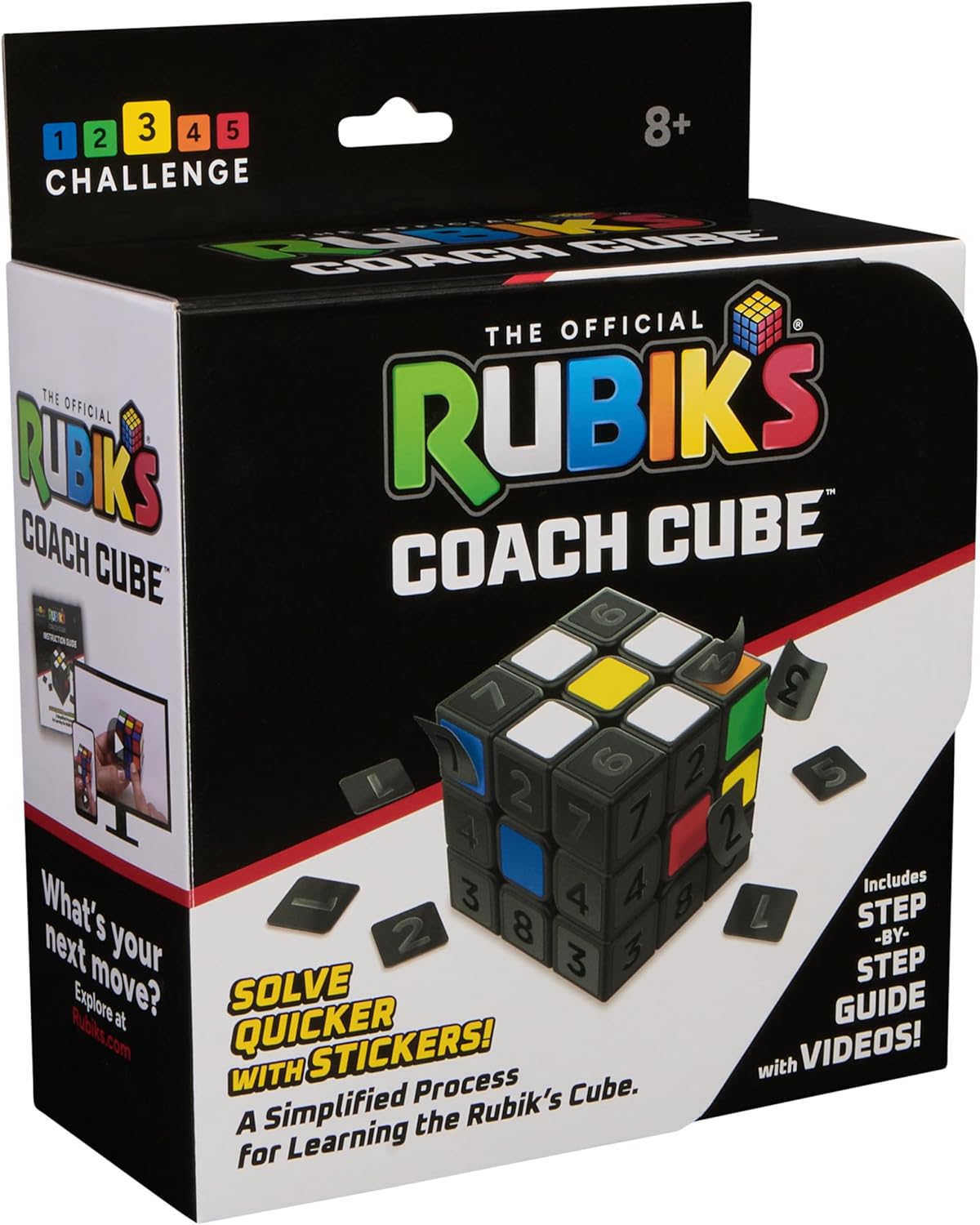 Rubik’s Coach Cube, Learn to Solve 3x3 Cube with Stickers, Guide, & Videos, Stress Relief Fidget