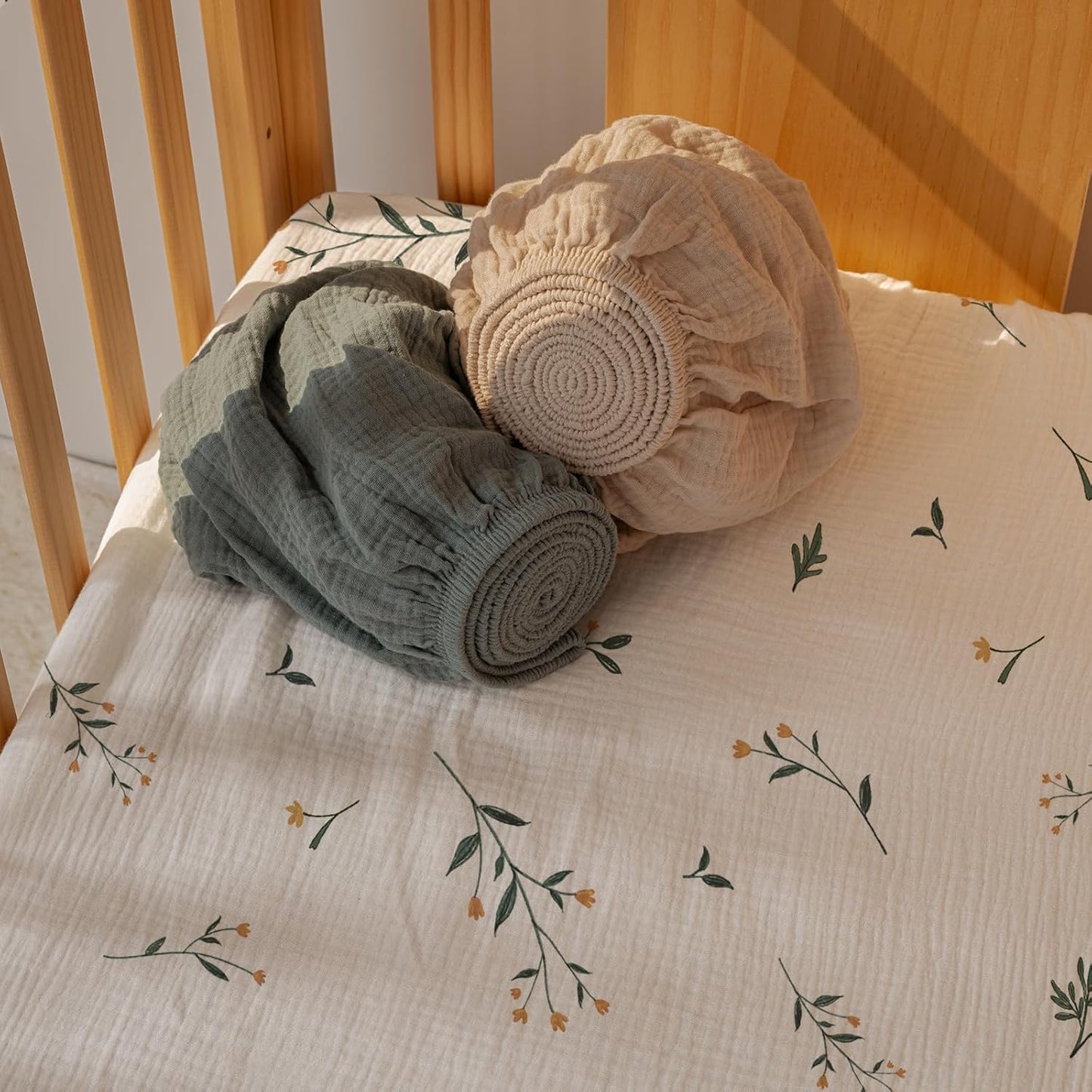 Gllquen Baby Muslin Mini Crib Sheets 3 Pack, Breathable Pack and Play Sheets Fitted Soft Cozy