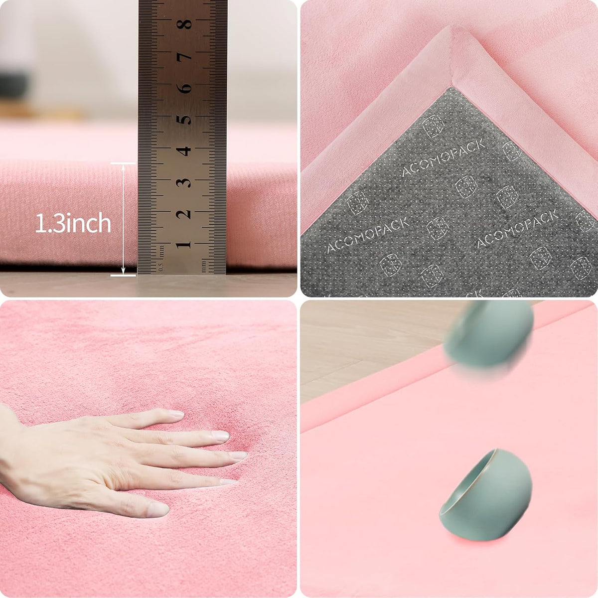 ACOMOPACK Baby Play Mat for Floor 1.3" Thick Memory Foam 50x50 Soft Velvet Playpen Mat for