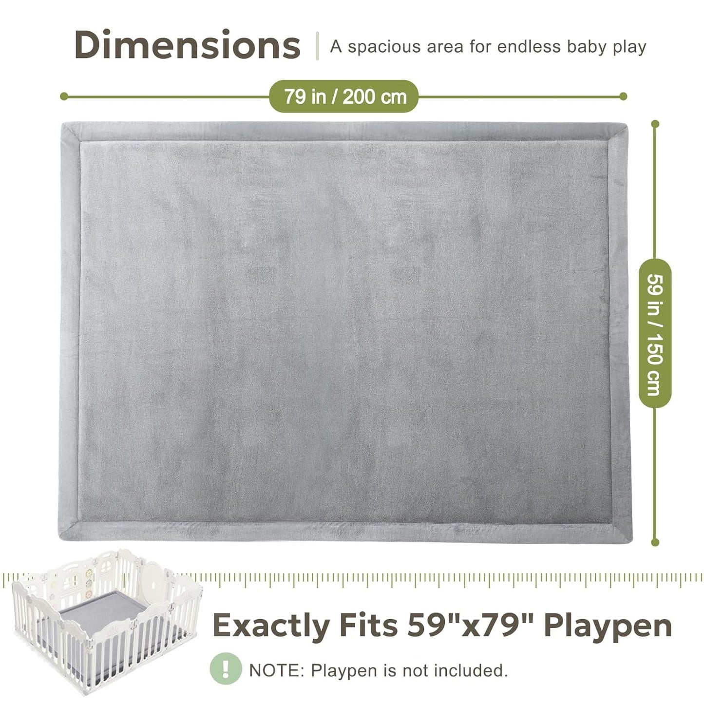 Ultra Soft 1.3" Thick Baby Play Mat for Floor, Extra Large Velvet Playpen Mat, Baby-Safe & Non-Slip