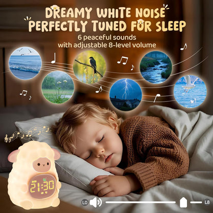 Sheep Alarm Clock with Night Light for Kids with Sleep Training and Sound Machine, Rechargeable