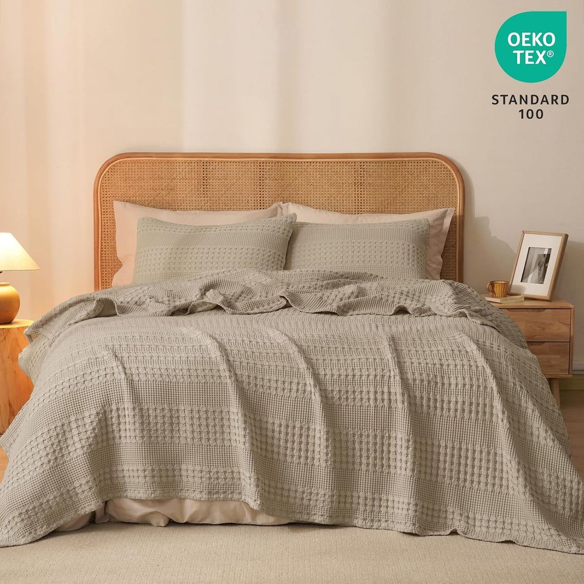 PHF 100% Cotton Waffle Weave Blanket Queen Size, Soft Lightweight Breathable Cozy Summer Blankets