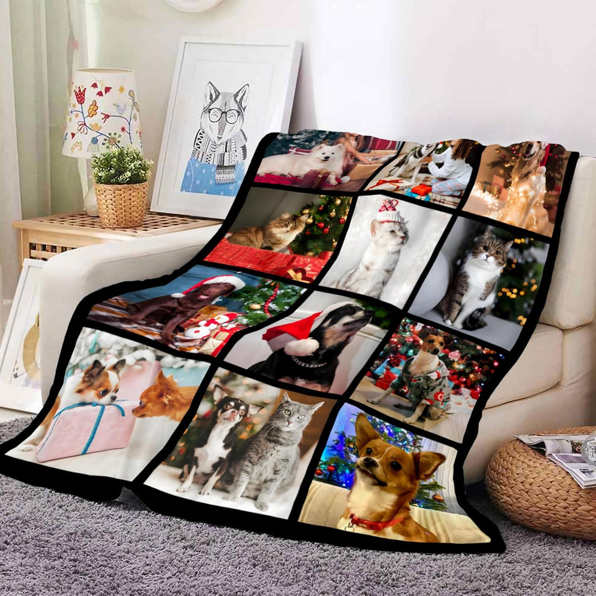 Custom Blankets with 12 Photos, Personalised Gifts for Mom Dad Girlfriend Boyfriend on Christmas