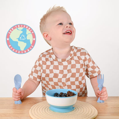 Made in USA Spoon la la Toddler Utensils Set - 2 Pack (1 Spoon & 1 Fork for Kids) - Self-Standing
