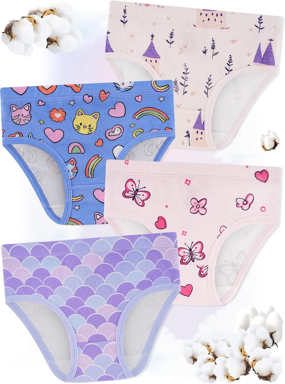 Girls' Underwear,Soft Cotton Tagless Panties for Toddlers' & Little Kids' Comfort,Breathable