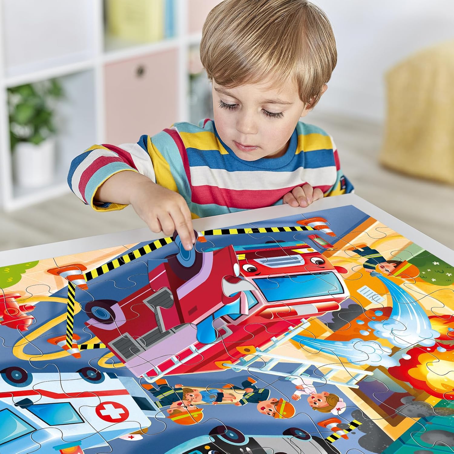 Jumbo Floor Puzzle for Kids,Fire Rescue Jigsaw Large Puzzles,48 Piece Firefighter Fireman Fire