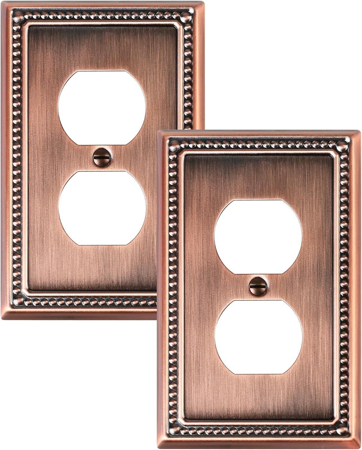 2-Pack Duplex Outlet Cover Plate, Antique Copper Metal Wall Plates for Electrical Outlets, 1 Gang